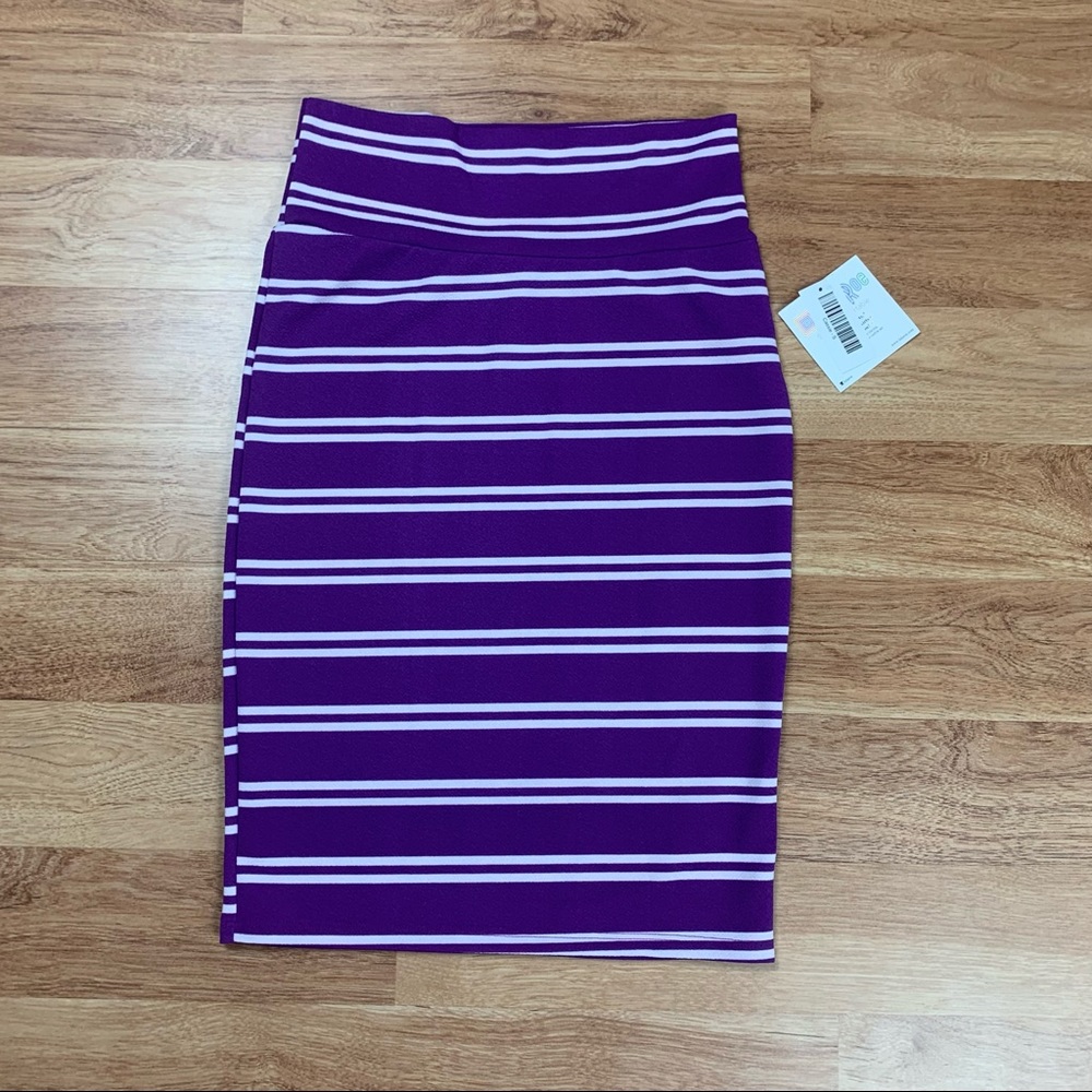 LuLaRoe Cassie Stripe Pencil Skirt in Purple White Women New Size Small